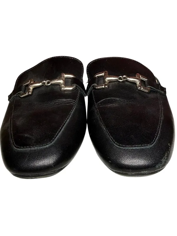 Black Leather Slip On Mule by Enzo Tesoti Classic Flat Loafer Size 39 - Image 2