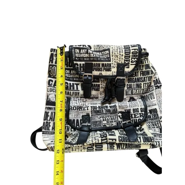 Black & White Newspaper Print Drawstring Backpack - Image 7