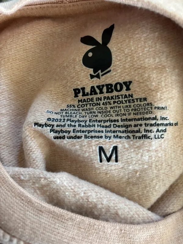 Playboy Sweatshirt Logo Bunny Sz M Tan/Brown Fleece Lined Long Sleeve Cozy Nite - Image 4
