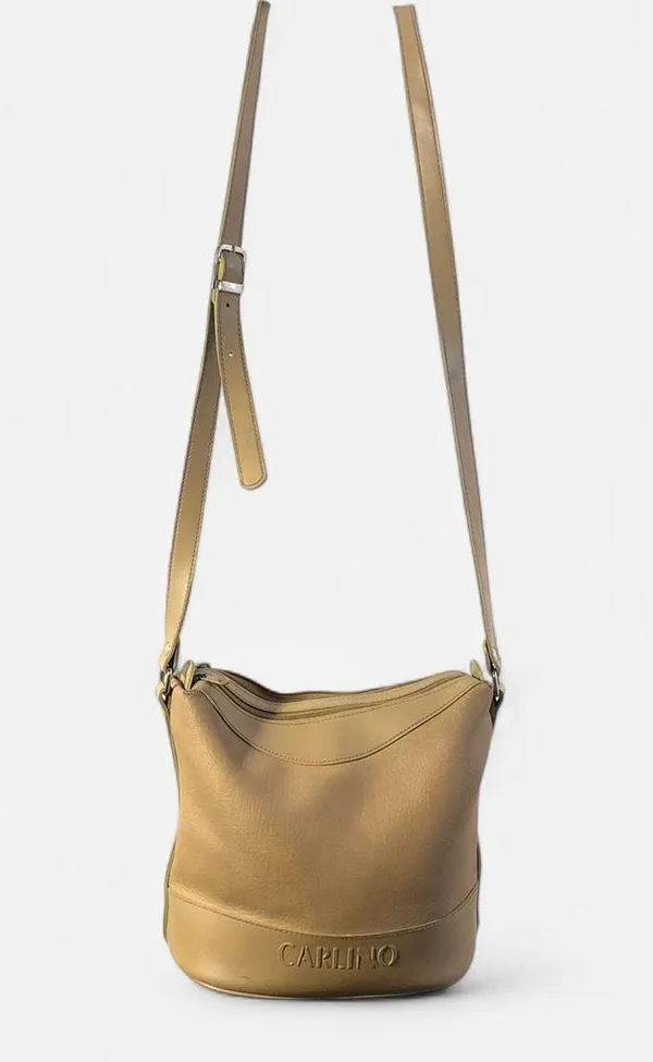 Vintage Carlino crossbody bucker hobo sling shoulder tote hand bag purse beige - Image 3