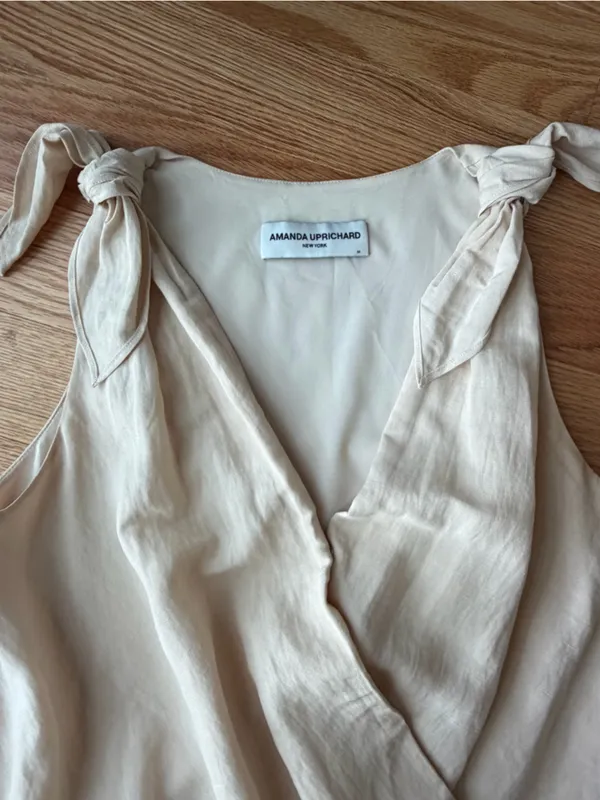Amanda Uprichard Cream Wrap Bodysuit Shoulder Tie Top M - Image 4