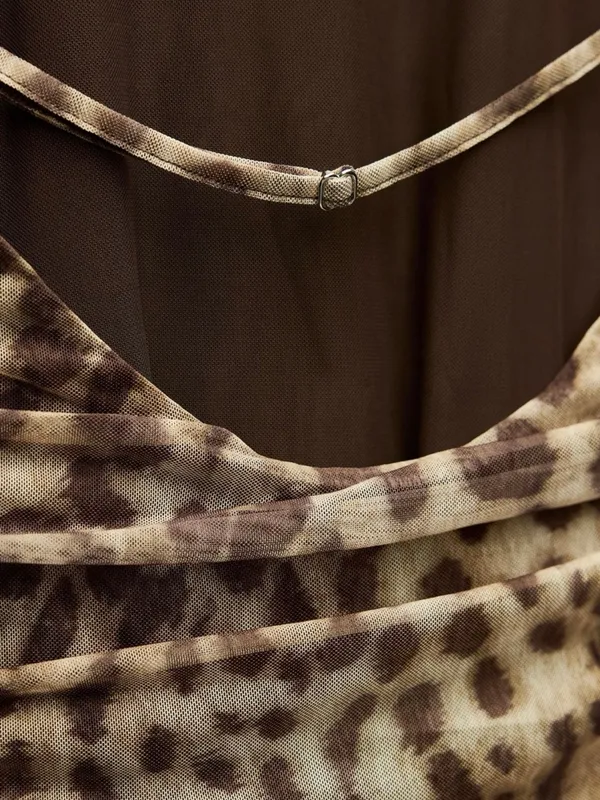 Zara Leopard-Print Ruched Midi Dress in Tan - Image 8