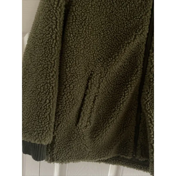 Abercrombie & Fitch Sherpa Bomber Jacket Womens Size XS Olive Green Teddy Fleece - Image 3