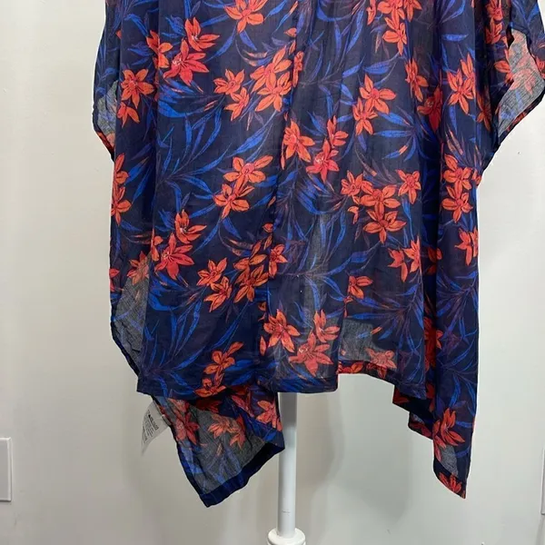 Denim & Co. Women's Beach Tie-Front Cover-Up Top Navy Blue Tropical L/XL - Image 9