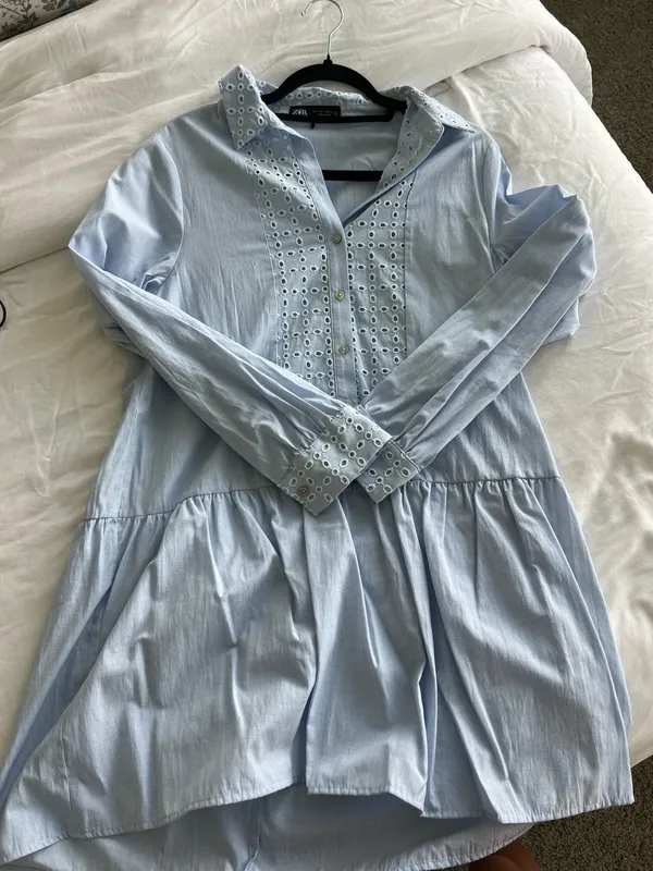 Zara Light Blue Eyelet-Trim Casual Shirt Dress - Image 2
