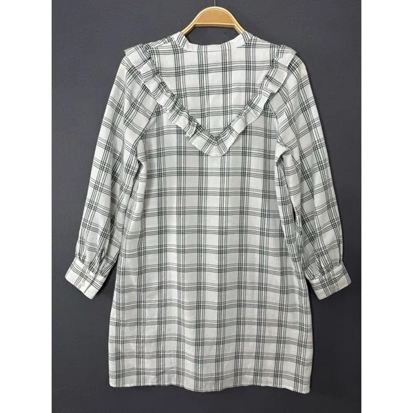 Madewell Shirt Dress Size Small Plaid Ruffle Long Sleeve‎ Button Down Western - Image 8