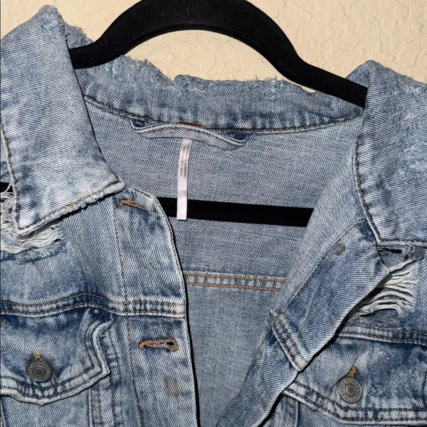 Free People Light Blue Distressed Denim Jacket - Image 9