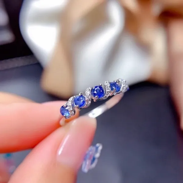 18K White Gold Plated Adjustable Blue Crystsl Sapphire Ring for Women - Image 3
