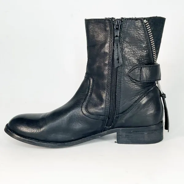 Aldo Black Leather Moto Motorcycle Buckle Ankle Boots Booties Women 7.5 - Image 6