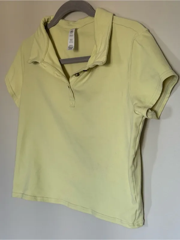 Alo Yoga Choice Polo Crop Yellow Green Lime Workout Top Short Sleeve Size L - Image 2