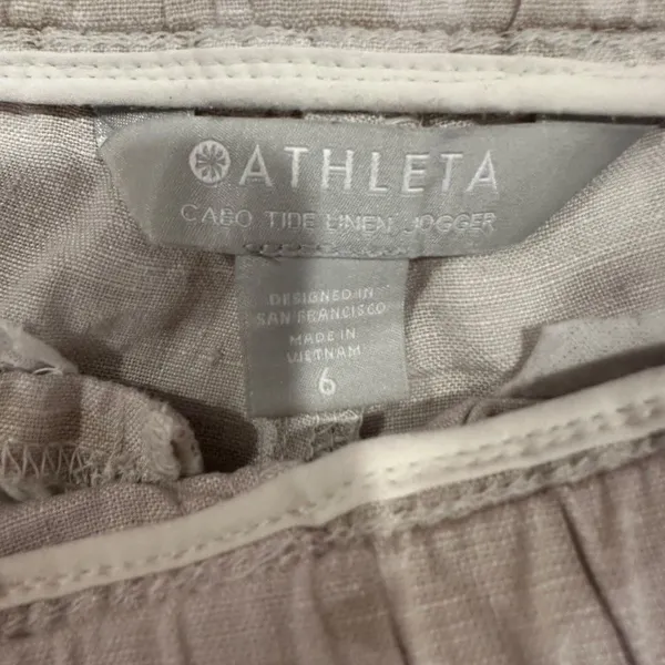 Athleta Cabo Tide‎ Linen Jogger Neutral Beige Tan Camo Print Pants - Size 6. - Image 8
