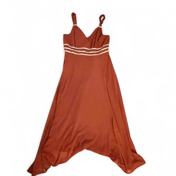 Rust‎ Orange indie Handkerchief Hem Midi Dress - Image 2