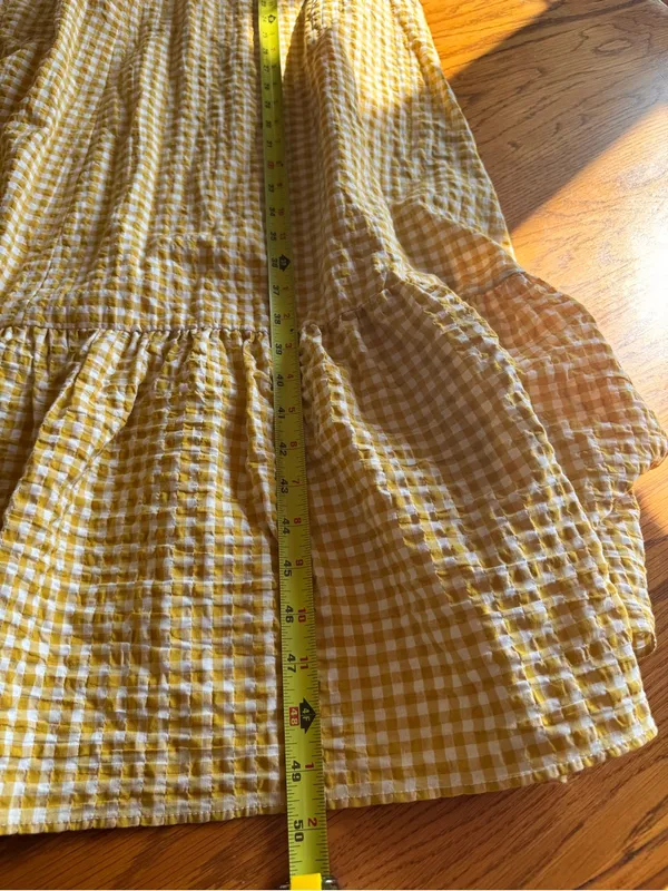 MNG‎ Womens Cotton Blend Check Print V-Neck Long Sleeve Maxi Dress Yellow Size 2 - Image 9