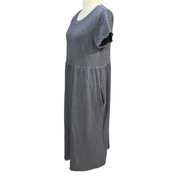 Universal Thread L Gray Slub Knit Midi Babydoll Dress Short Sleeve Pockets Soft - Image 3