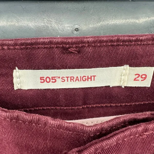 Levi's Size 29 505 Straight Leg Pants Burgundy Maroon Purple Color Five‎ Pocket - Image 3