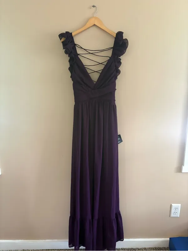 Lulus Soiree Celebration Purple Ruffled Lace-Up Maxi Dress Size XL Formal - Image 4