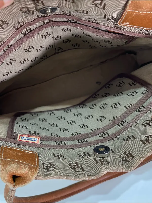 Y2K Dooney & Bourke Tote Bag Brown Monogram Canvas Leather Tassel Academia - Image 9