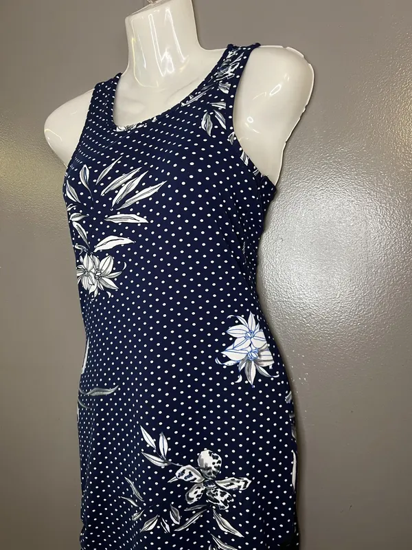 Love Dress Womens Medium Blue Polka Dot Floral Ruched Bodycon Tank Mini - Image 6