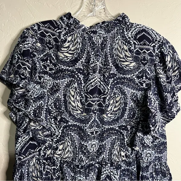Sundance Sky Navy/White Flutter Sleeve Tiered Ruffle Boho Viscose‎ Dress - Image 13