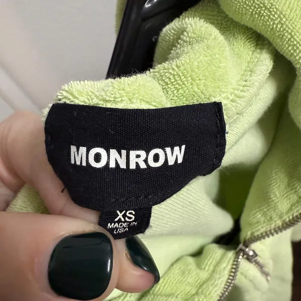 MONROW Terry Cloth Half Zip in Lettuce Size XS Green - Image 4