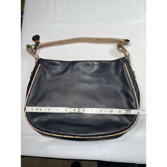 Brahmin Black‎ Leather Handbag Pecan Croc Embossed Trim & Handle 13x9.5" - Image 5
