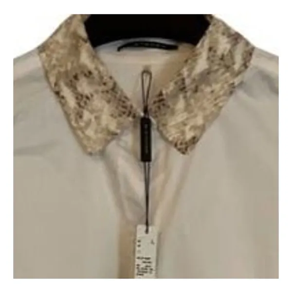 Elie Tahari Top Womens Size L White Button Front Snakeskin Print Collar NWT - Image 4