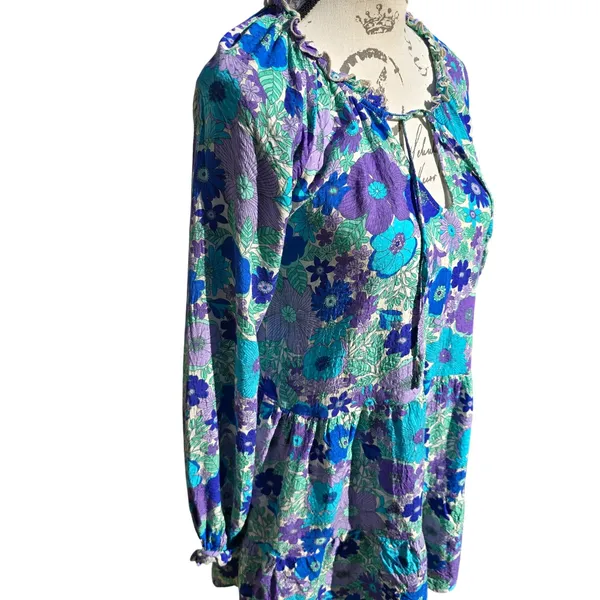 Show Me Your Mumu Floral Print Tiered Mini‎ Dress Long Sleeve Boho Size Small - Image 6
