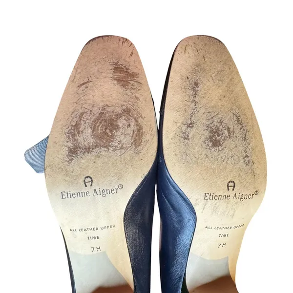 Etienne Aigner Time Shoes‎ Womens Size 7 Blue Leather Cap Toe Block Heel Pumps - Image 12