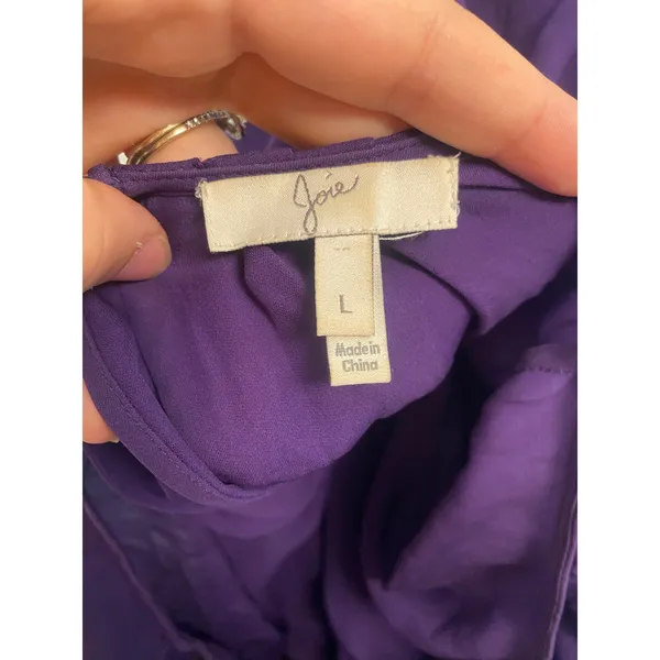 Joie Silk Long Sleeve Blouse Peasant Top Purple Scoop Neck Smocked Elastic Waist - Image 7