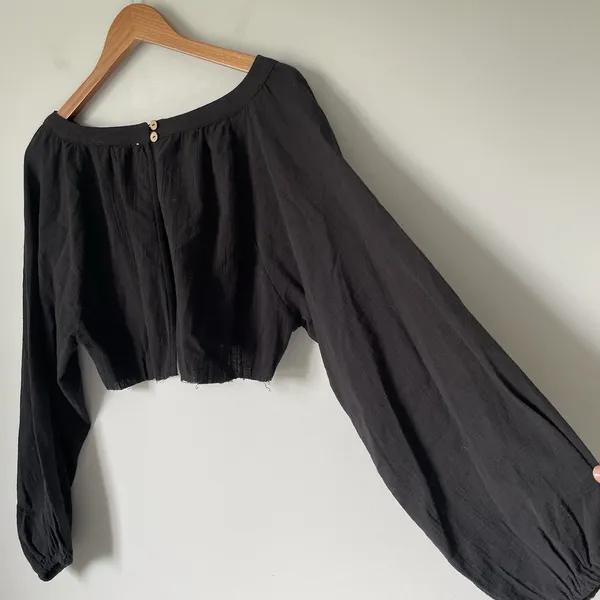 Free People Cropped Blouse Top Boho Cottagecore Black Women's Size XS - Image 6