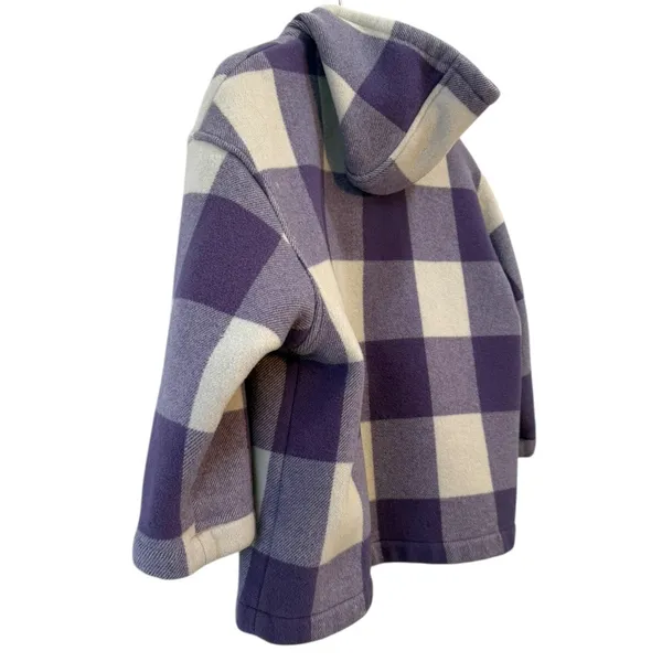 United Colors of Benetton Hooded Wool Coat Purple Plaid Women’s 38 - Image 8