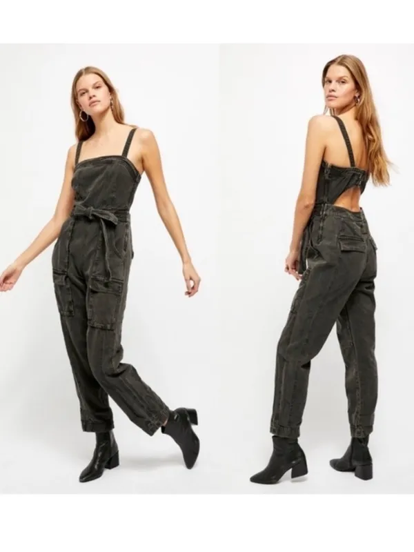 Free People Go West Utility Jumpsuit in Black - Image 2