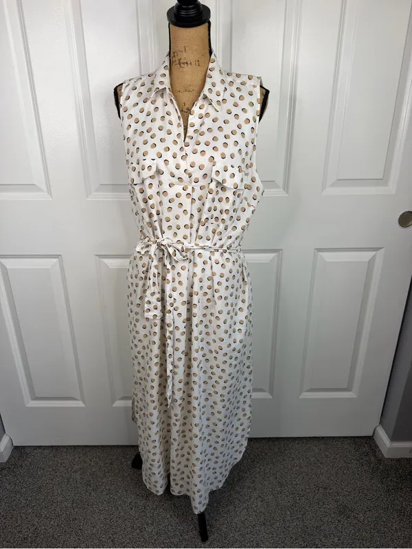 Ann Taylor XL Linen Blend Polka Dot Belted Sleeveless Midi Shirt Dress - Image 2