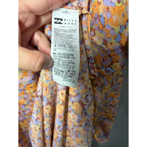 Billabong Women's Swept Away Midi Dress Boho Floral Smocked Babydoll Milkmaid - Image 7