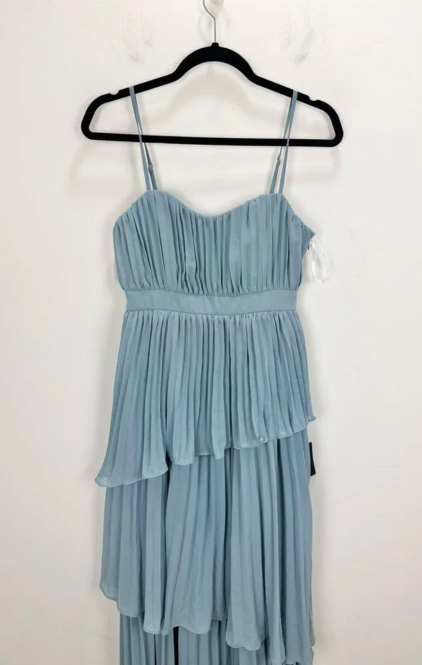 Lulus Jehona Dusty Blue Pleated Tiered Maxi Dress Long Formal A Line Small NWT - Image 6