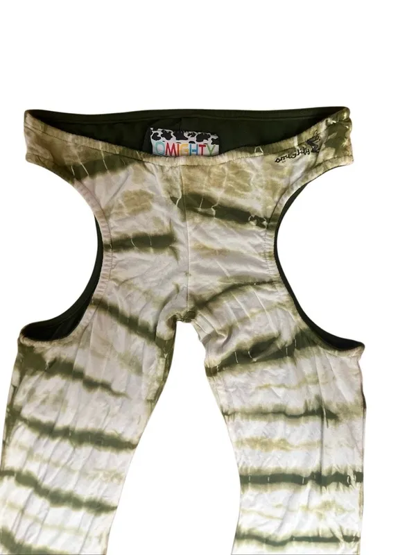 OMIGHTY Tie Dye Cutout Flare Pants & Top Set Y2K Rave Festival Green Size S - Image 3