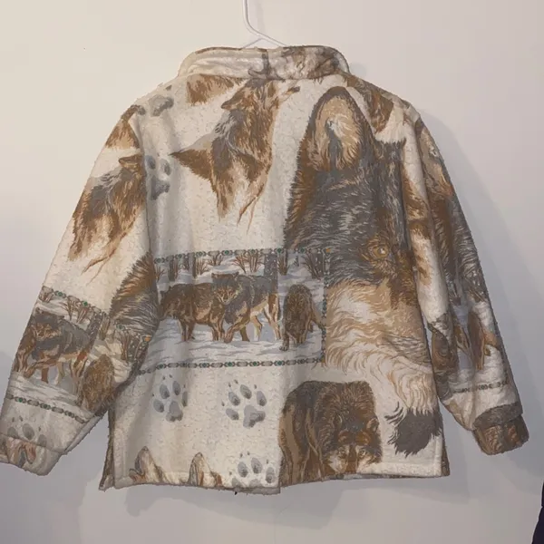 Vintage 90’s Handmade Billie Rhodes Western Shacket w Wolves Pattern Size Small - Image 6