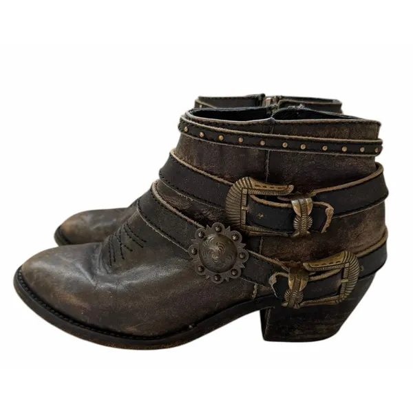 Circle G Distressed Leather Zip Ankle Western Boots Style P5101 Women's Size 7.5 - Image 2