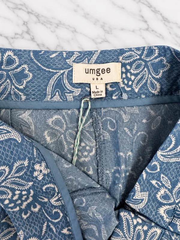 Umgee High Waisted Wide Leg Blue & White Paisley pants - Image 4
