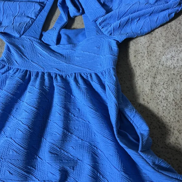 Free People Cottagecore Textured Puff Sleeve‎ Tie Back Mini Dress OB1140618 S - Image 7