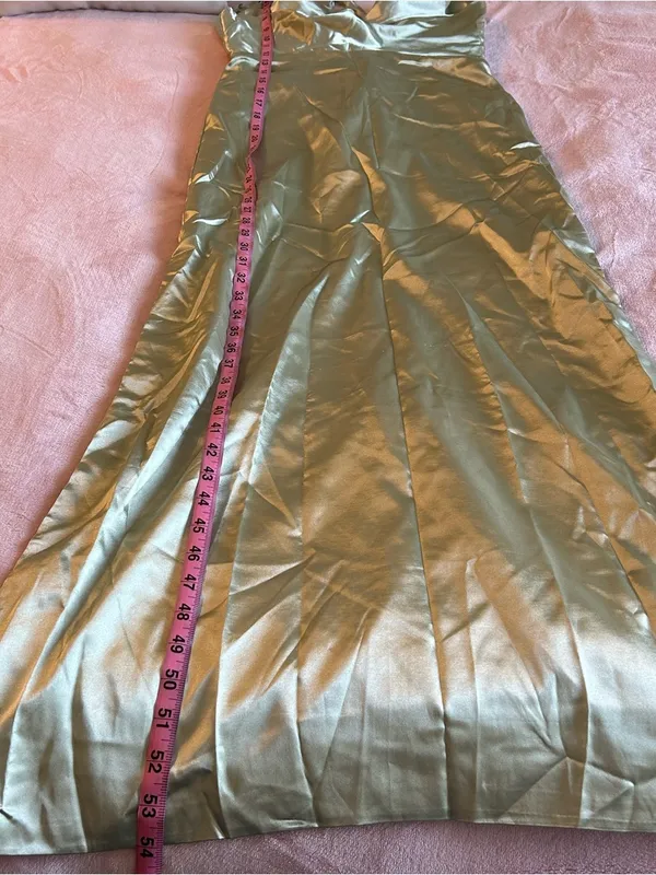 Light green satin spaghetti strap formal dress lace up back and side slits 0 - Image 10