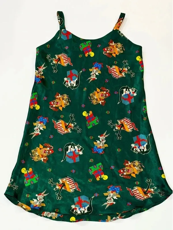 Vintage 1997 Looney Tunes Christmas Satin Nightgown Chemise S - Image 2