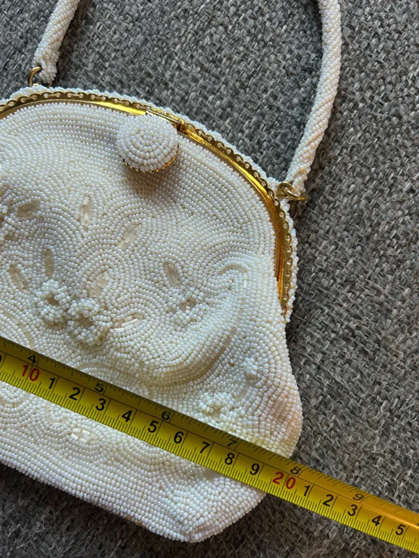 Vintage 1950’s Beaded Ivory Evening Bag with Gold Accents - Made in Japan - Image 11