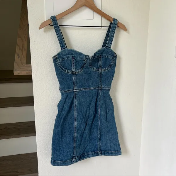 Reformation Nikki Bustier Denim Mini Dress in Blue Jean - Image 4