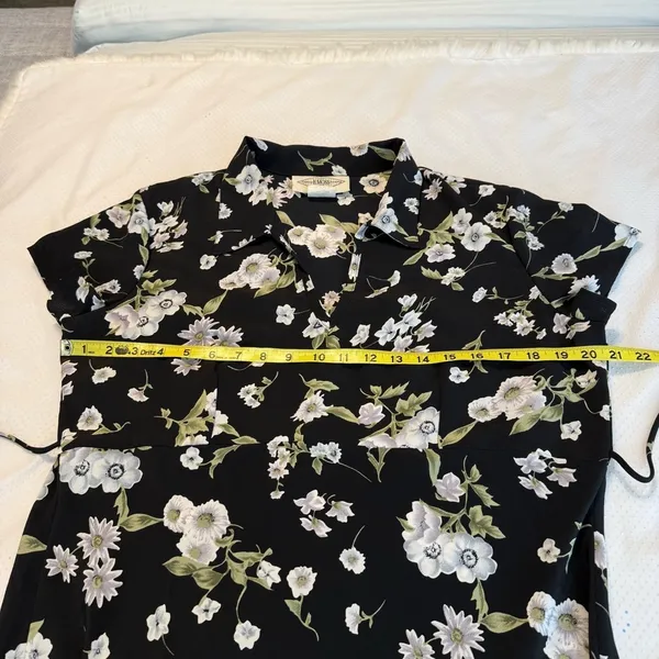 Vintage 90s B Moss Dark Floral Maxi Dress Women’s 13/14 Short Sleeve Collar - Image 11