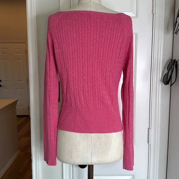 Aeropostale y2k label cableknit cropped half button sweater butterfly logo - Image 11