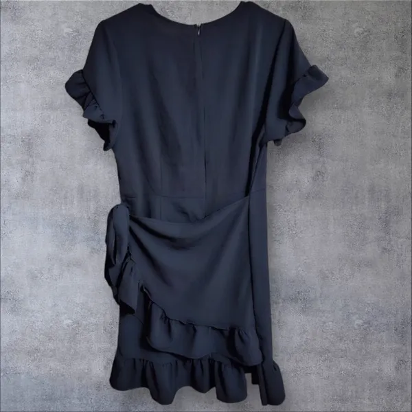 Women’s Ruffled Wrap Little Black Dress, Size M - Image 4