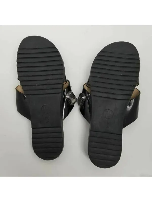 Womens Stone Jeweled Slip On Flat Slide Sandals Rhinestones Black Size 38 - Image 9