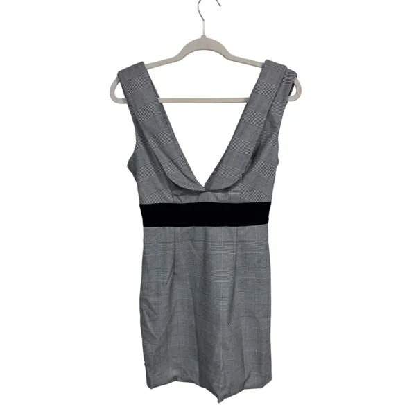Shein X Women's Plaid Mini Dress Deep V‎ Back Zip Black Waistband XS New - Image 5