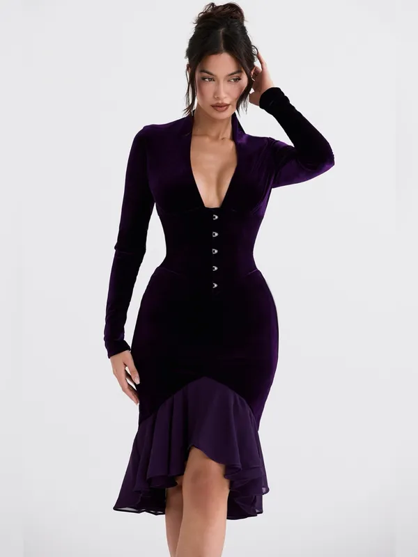 House of CB Dahna Dark Purple Velvet Corset Dress S - Image 10